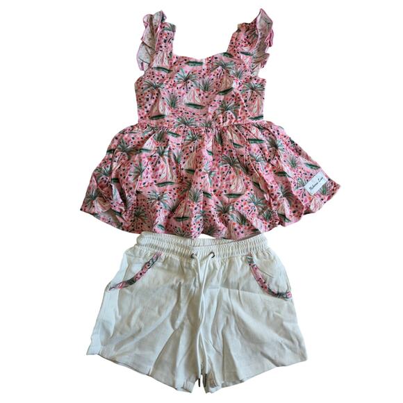 Makena Lane Pink Palm Tree Print Tunic+Shorts Set - Picture 1 of 6